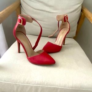 Red, size 8, heels with ankle strap